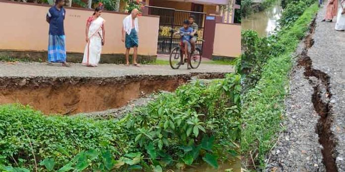കനത്ത മഴയിൽ പെരിങ്ങര ചെറുമുട്ടാടത്തുപാലം – കണ്ണാട്ടുകുഴി റോഡ് തകർന്നു കനത്ത മഴയിൽ പെരിങ്ങര ചെറുമുട്ടാടത്തുപാലം – കണ്ണാട്ടുകുഴി റോഡ് തകർന്നു