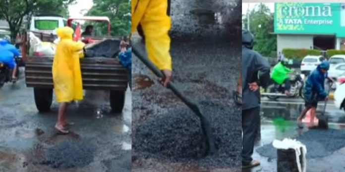 എറണാകുളത്ത് പെരുമഴയത്ത് റോഡിൽ കുഴിയടപ്പ് ; പണി പൂർത്തിയാക്കിയതിന് പിന്നാലെ ടാറിളകിത്തുടങ്ങി എറണാകുളത്ത് പെരുമഴയത്ത് റോഡിൽ കുഴിയടപ്പ് ; പണി പൂർത്തിയാക്കിയതിന് പിന്നാലെ ടാറിളകിത്തുടങ്ങി