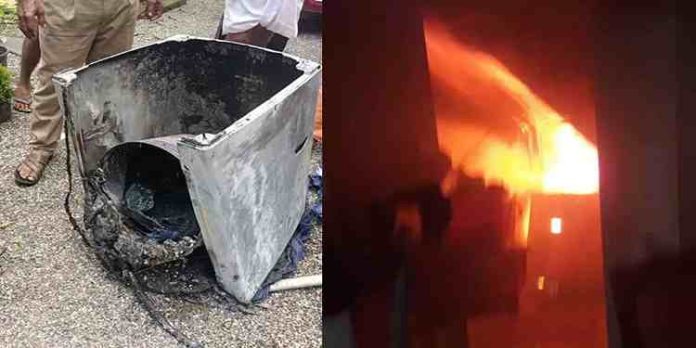 തുണിയലക്കിക്കൊണ്ടിരിക്കെ വാഷിങ് മെഷീൻ പൊട്ടിത്തെറിച്ചു തുണിയലക്കിക്കൊണ്ടിരിക്കെ വാഷിങ് മെഷീൻ പൊട്ടിത്തെറിച്ചു