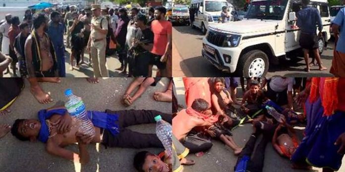 14 മണിക്കൂറിലധികം പെരുവഴിയില് ; റോഡ് ഉപരോധിച്ച് അയ്യപ്പഭക്തര് 14 മണിക്കൂറിലധികം പെരുവഴിയില് ; റോഡ് ഉപരോധിച്ച് അയ്യപ്പഭക്തര്