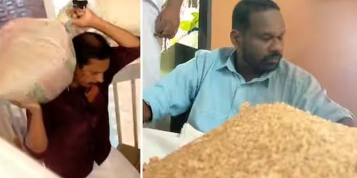 അരിയിൽ പുഴു കയറി എന്നാരോപിച്ച് സപ്ലൈകോ ഓഫീസിനു മുന്നിൽ ഗൃഹനാഥന്റെ പ്രതിഷേധം അരിയിൽ പുഴു കയറി എന്നാരോപിച്ച് സപ്ലൈകോ ഓഫീസിനു മുന്നിൽ ഗൃഹനാഥന്റെ പ്രതിഷേധം