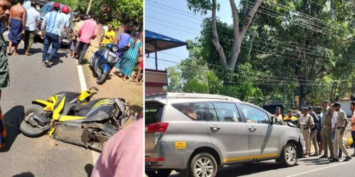 തിരുവനന്തപുരത്ത് കാർ സ്കൂട്ടറിലിടിച്ച് വീട്ടമ്മ മരിച്ചു തിരുവനന്തപുരത്ത് കാർ സ്കൂട്ടറിലിടിച്ച് വീട്ടമ്മ മരിച്ചു