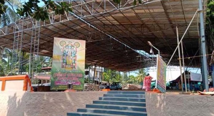 തിരുവല്ല കാവുംഭാഗം ആനന്ദേശ്വരം ശിവക്ഷേത്രത്തിൽ സത്രത്തിനായി പന്തൽ ഒരുങ്ങുന്നു തിരുവല്ല കാവുംഭാഗം ആനന്ദേശ്വരം ശിവക്ഷേത്രത്തിൽ സത്രത്തിനായി പന്തൽ ഒരുങ്ങുന്നു