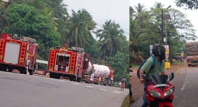 ടാങ്കർ ലോറിയിൽ നിന്നും വാതക ചോർച്ച ; വാഹനങ്ങൾ വഴി തിരിച്ചുവിടുന്നു ടാങ്കർ ലോറിയിൽ നിന്നും വാതക ചോർച്ച ; വാഹനങ്ങൾ വഴി തിരിച്ചുവിടുന്നു