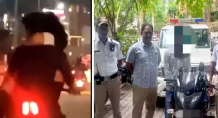 യുവതിയെ മടിയിലിരുത്തി ബൈക്ക് ഓടിച്ച യുവാവ് അറസ്റ്റിൽ ; വീഡിയോ വൈറൽ യുവതിയെ മടിയിലിരുത്തി ബൈക്ക് ഓടിച്ച യുവാവ് അറസ്റ്റിൽ ; വീഡിയോ വൈറൽ