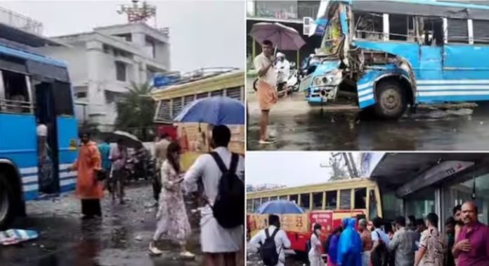 കേച്ചേരിയിൽ കെഎസ്ആർടിസി ബസിന് പിറകിൽ സ്വകാര്യ ബസിടിച്ച് അപകടം ; 15 പേർക്ക് പരിക്ക് ; ഗതാഗതം സ്തംഭിച്ചു കേച്ചേരിയിൽ കെഎസ്ആർടിസി ബസിന് പിറകിൽ സ്വകാര്യ ബസിടിച്ച് അപകടം ; 15 പേർക്ക് പരിക്ക് ; ഗതാഗതം സ്തംഭിച്ചു
