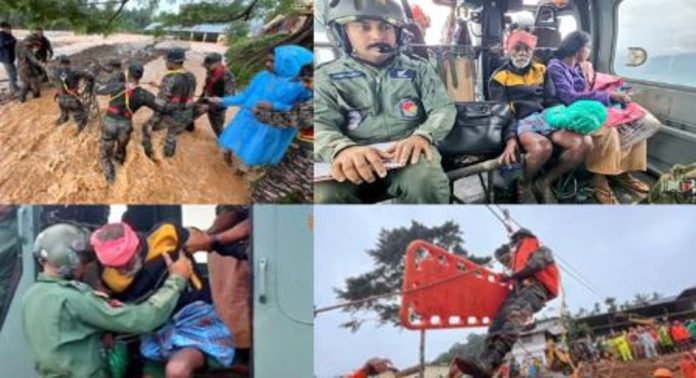 ഉരുൾപൊട്ടൽ ദുരന്തം ; മൂന്നാം ദിനവും സൈന്യത്തിന്റെ രക്ഷാദൗത്യം തുടങ്ങി ഉരുൾപൊട്ടൽ ദുരന്തം ; മൂന്നാം ദിനവും സൈന്യത്തിന്റെ രക്ഷാദൗത്യം തുടങ്ങി