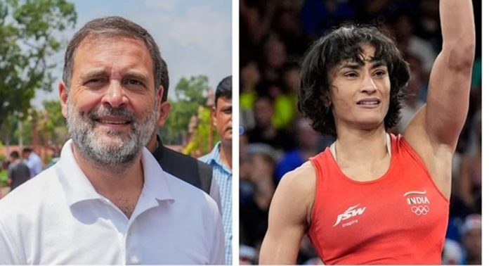 ഒളിമ്പിക്സിൽ അയോഗ്യയാക്കപ്പെട്ട ഗുസ്തി താരം വിനേഷ് ഫോഗട്ടിനെ പിന്തുണച്ച് രാഹുൽ ഗാന്ധി ഒളിമ്പിക്സിൽ അയോഗ്യയാക്കപ്പെട്ട ഗുസ്തി താരം വിനേഷ് ഫോഗട്ടിനെ പിന്തുണച്ച് രാഹുൽ ഗാന്ധി