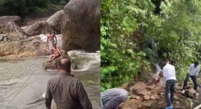 ജലനിരപ്പ് ഉയർന്നതോടെ ഇടുക്കി കല്ലാര്കുട്ടി പുഴയിൽ ഇറങ്ങിയ 2 വിനോദ സഞ്ചാരികൾ കുടുങ്ങി ജലനിരപ്പ് ഉയർന്നതോടെ ഇടുക്കി കല്ലാര്കുട്ടി പുഴയിൽ ഇറങ്ങിയ 2 വിനോദ സഞ്ചാരികൾ കുടുങ്ങി