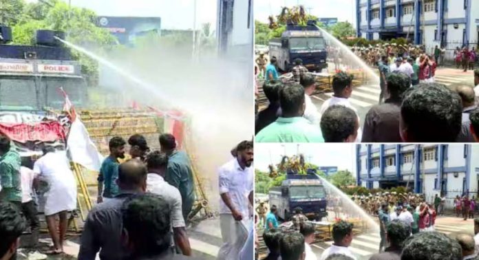 യൂത്ത് കോൺഗ്രസ് മാർച്ചിൽ സംഘർഷം ; ജലപീരങ്കി പ്രയോഗിച്ച് പോലീസ് യൂത്ത് കോൺഗ്രസ് മാർച്ചിൽ സംഘർഷം ; ജലപീരങ്കി പ്രയോഗിച്ച് പോലീസ്