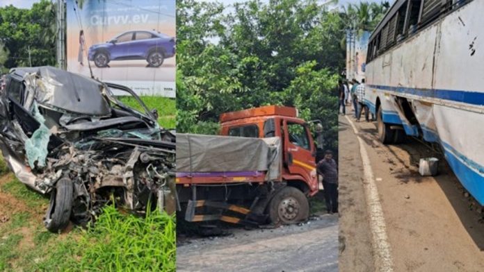 ദേശീയപാതയിൽ മൂന്നു വാഹനങ്ങൾ കൂട്ടിയിടിച്ച് അപകടം ദേശീയപാതയിൽ മൂന്നു വാഹനങ്ങൾ കൂട്ടിയിടിച്ച് അപകടം