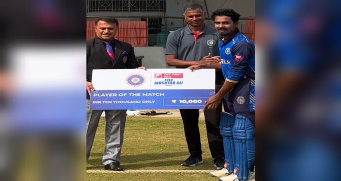സയ്യദ് മുഷ്താഖ് അലി ടൂർണ്ണമെൻ്റ് : പൊരുതിത്തോറ്റ് കേരളം സയ്യദ് മുഷ്താഖ് അലി ടൂർണ്ണമെൻ്റ് : പൊരുതിത്തോറ്റ് കേരളം
