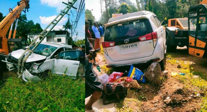മുറിഞ്ഞകല്ലിൽ തീർഥാടകർ സഞ്ചാരിച്ചിരുന്ന ഇന്നോവ നിയന്ത്രണം വിട്ട് പോസ്റ്റിൽ ഇടിച്ച് 5 പേർക്ക് പരിക്ക് മുറിഞ്ഞകല്ലിൽ തീർഥാടകർ സഞ്ചാരിച്ചിരുന്ന ഇന്നോവ നിയന്ത്രണം വിട്ട് പോസ്റ്റിൽ ഇടിച്ച് 5 പേർക്ക് പരിക്ക്