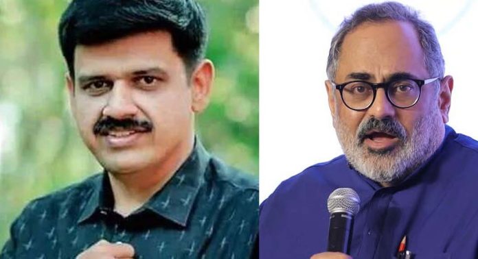 ഭീരുവായ പടനായകനാണ് താനെന്ന് ബോധ്യപ്പെടുത്തുന്ന പ്രസ്താവനകളാണ് രാജീവ് ചന്ദ്രശേഖരൻ പറയുന്നത് : സന്ദീപ് വാര്യർ ഭീരുവായ പടനായകനാണ് താനെന്ന് ബോധ്യപ്പെടുത്തുന്ന പ്രസ്താവനകളാണ് രാജീവ് ചന്ദ്രശേഖരൻ പറയുന്നത് : സന്ദീപ് വാര്യർ