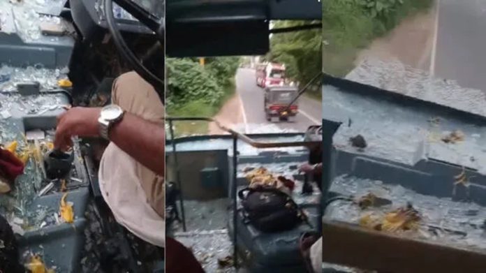 ഓടിക്കൊണ്ടിരുന്ന കെഎസ്ആർടിസി ബസിലേക്ക് ചക്ക വീണ് അപകടം ഓടിക്കൊണ്ടിരുന്ന കെഎസ്ആർടിസി ബസിലേക്ക് ചക്ക വീണ് അപകടം