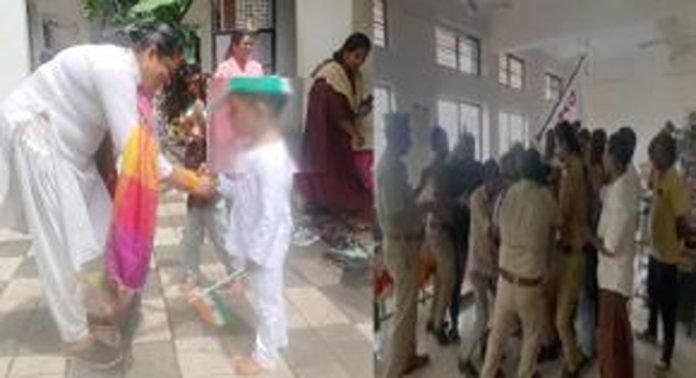 സ്വാതന്ത്ര്യദിനാഘോഷത്തിന്റെ ഭാഗമായി കുട്ടികൾക്ക് രാഖി കെട്ടിയതിൽ പ്രതിഷേധവുമായി ഡിവൈഎഫ്ഐ സ്വാതന്ത്ര്യദിനാഘോഷത്തിന്റെ ഭാഗമായി കുട്ടികൾക്ക് രാഖി കെട്ടിയതിൽ പ്രതിഷേധവുമായി ഡിവൈഎഫ്ഐ