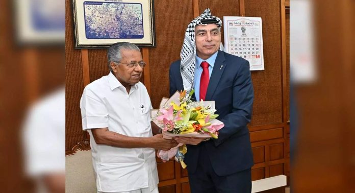 ഇന്ത്യയിലെ ഫലസ്തീൻ അംബാസഡറെ കണ്ട് മുഖ്യമന്ത്രി ഇന്ത്യയിലെ ഫലസ്തീൻ അംബാസഡറെ കണ്ട് മുഖ്യമന്ത്രി