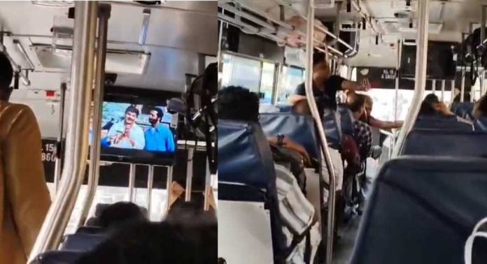 കെഎസ്ആർടിസി ബസിൽ ദിലീപിന്റെ സിനിമ പ്രദർശിപ്പിച്ചതിന്റെ പേരിൽ തർക്കവും പ്രതിഷേധവും കെഎസ്ആർടിസി ബസിൽ ദിലീപിന്റെ സിനിമ പ്രദർശിപ്പിച്ചതിന്റെ പേരിൽ തർക്കവും പ്രതിഷേധവും