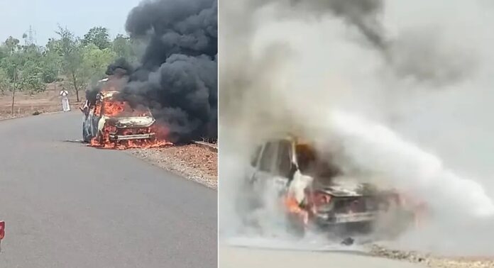 കാസര്കോഡ് ഓടിക്കൊണ്ടിരുന്ന കാറിന് തീപിടിച്ചു കാസര്കോഡ് ഓടിക്കൊണ്ടിരുന്ന കാറിന് തീപിടിച്ചു
