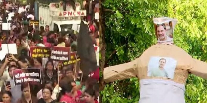 ഡൽഹിയിൽ രാഹുൽ ഗാന്ധിയുടെ വസതിയിലേക്ക് മഹിളാ മോർച്ച മാർച്ച് ; കോലം കത്തിച്ചു ഡൽഹിയിൽ രാഹുൽ ഗാന്ധിയുടെ വസതിയിലേക്ക് മഹിളാ മോർച്ച മാർച്ച് ; കോലം കത്തിച്ചു