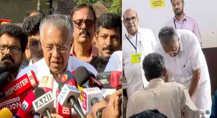 വോട്ട് രേഖപ്പെടുത്തി മുഖ്യമന്ത്രി പിണറായി വിജയൻ വോട്ട് രേഖപ്പെടുത്തി മുഖ്യമന്ത്രി പിണറായി വിജയൻ