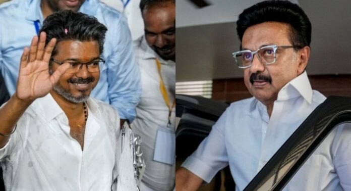 തമിഴ്തായ് വാഴ്ത്ത് അവഗണിച്ച് വിജയ് വന്ദേമാതരം ചൊല്ലി ; വിമർശിച്ച് ഡിഎംകെയും സിപിഐയും തമിഴ്തായ് വാഴ്ത്ത് അവഗണിച്ച് വിജയ് വന്ദേമാതരം ചൊല്ലി ; വിമർശിച്ച് ഡിഎംകെയും സിപിഐയും
