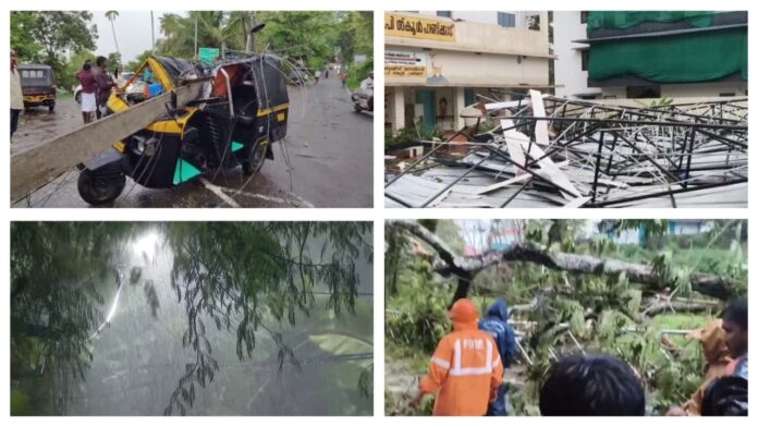 കനത്ത മഴയിലും കാറ്റിലും സംസ്ഥാനത്തെ വിവിധ ജില്ലകളിൽ വ്യാപക നാശനഷ്ടം കനത്ത മഴയിലും കാറ്റിലും സംസ്ഥാനത്തെ വിവിധ ജില്ലകളിൽ വ്യാപക നാശനഷ്ടം